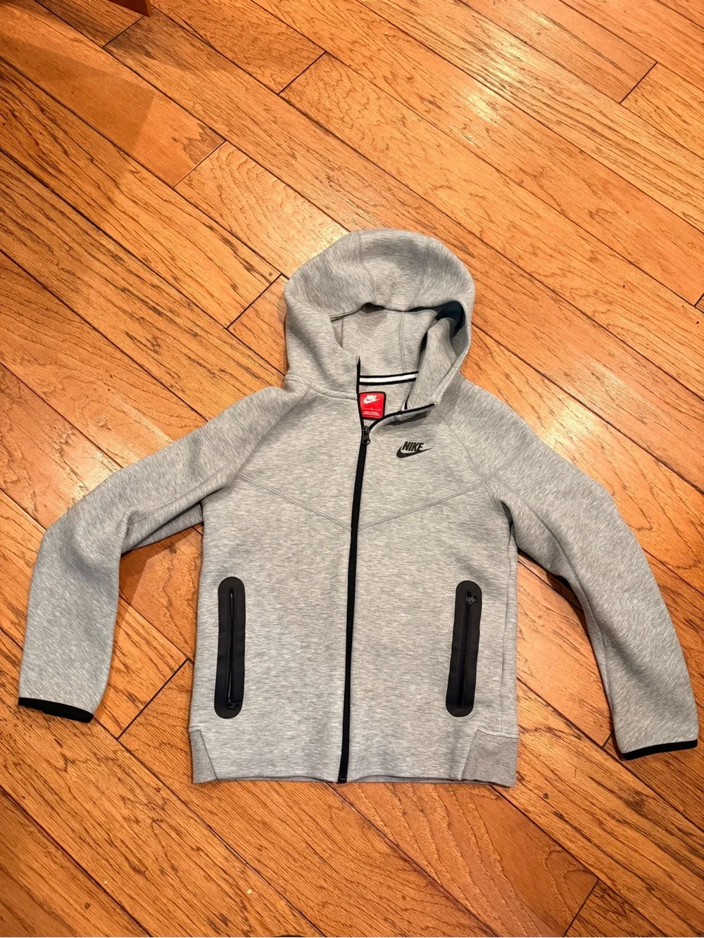 Nike Tech Light Grey Full-Zip Hooded Jacket with Black Accents